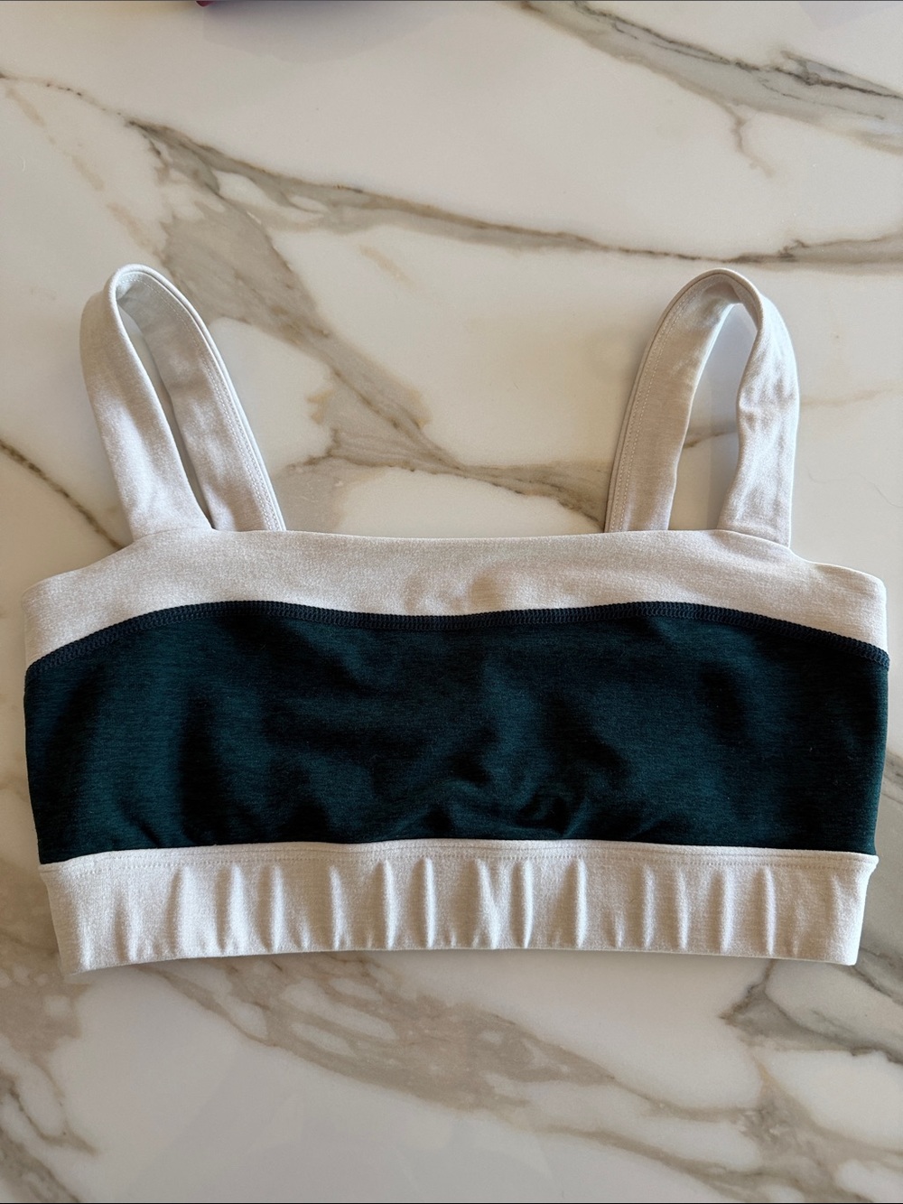 Beyond Yoga Cream and Forest Green Colorblock Sports Crop